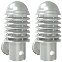 Berkfield Home Outdoor Wall Lights with Sensors 2pcs Silver Stainless Steel - thumbnail 2