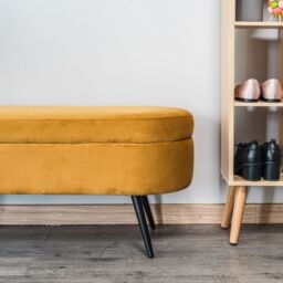 Nordlys Scandinavian Design Bench with Metal Legs Storage in Yellow - thumbnail 3