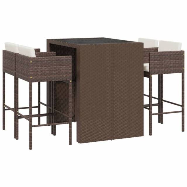 Berkfield Home 5 Piece Garden Bar Set with Cushions Brown Poly Rattan - image 1