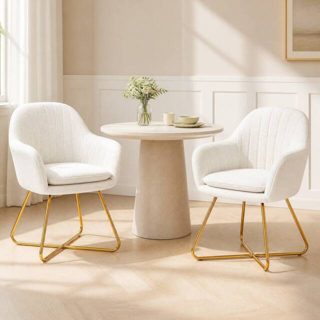 STILVORA Set of 2 Armchairs with Steel Legs in Cream - image 1