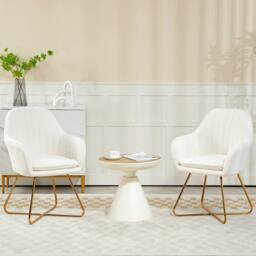 STILVORA Set of 2 Armchairs with Steel Legs in Cream - thumbnail 2