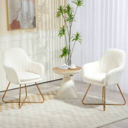 STILVORA Set of 2 Armchairs with Steel Legs in Cream - thumbnail 3