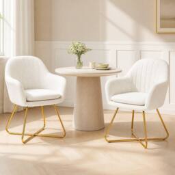 STILVORA Set of 2 Armchairs with Steel Legs in Cream - thumbnail 1