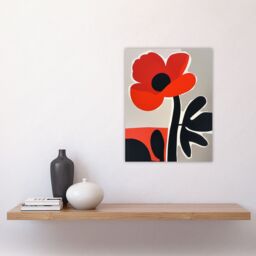 "Artery8 Single Poppy Flower Boho Graphic Design Wall Art Print in Red - Size: W12"" x H16""" - thumbnail 4