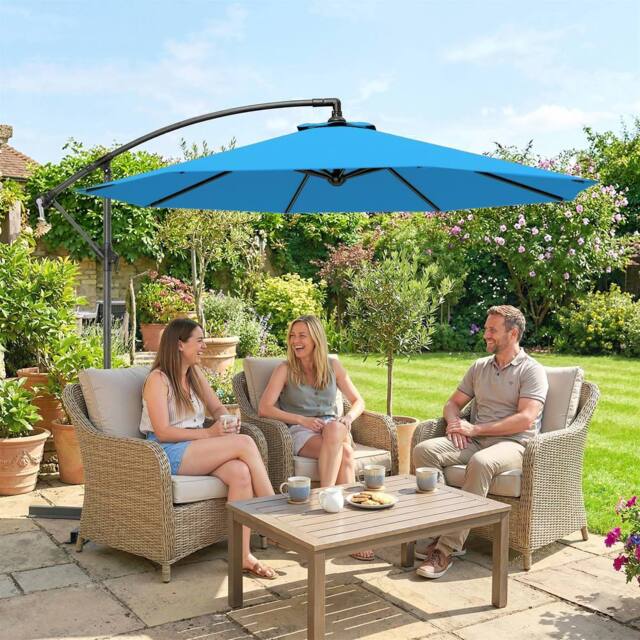 OUTSUNNY 3(m) Banana Parasol Cantilever Umbrella Garden in Blue - Size: 3m x 3m