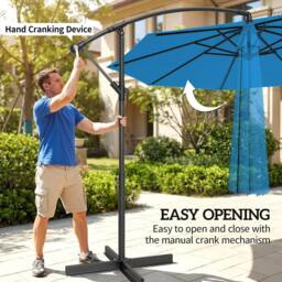 OUTSUNNY 3(m) Banana Parasol Cantilever Umbrella Garden in Blue - Size: 3m x 3m - thumbnail 4