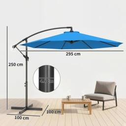 OUTSUNNY 3(m) Banana Parasol Cantilever Umbrella Garden in Blue - Size: 3m x 3m - thumbnail 3