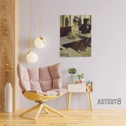"Artery8 In a Cafe Absinthe Drinkers Edgar Degas Vintage Canvas Wall Art in Grey - Size: W18"" x H24""" - thumbnail 3