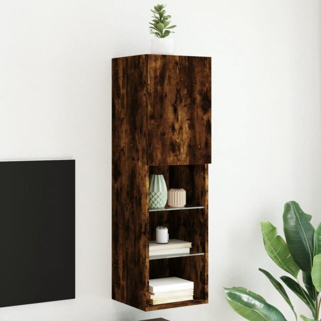 Berkfield Home TV Cabinet with LED Lights Smoked Oak 30.5x30x102 cm in Brown