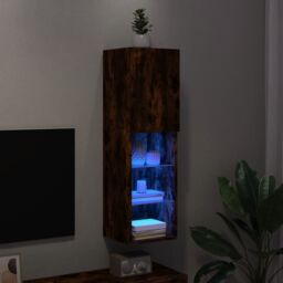 Berkfield Home TV Cabinet with LED Lights Smoked Oak 30.5x30x102 cm in Brown - thumbnail 5