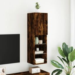 Berkfield Home TV Cabinet with LED Lights Smoked Oak 30.5x30x102 cm in Brown - thumbnail 4