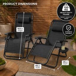 Neo Zero Gravity Recliner Garden Sun Loungers in Black - thumbnail 6