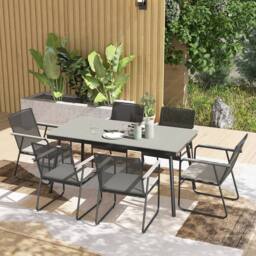 OUTSUNNY 6 Seater Garden Dining Set with Cushions Rattan Backrest in Grey - thumbnail 1