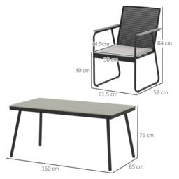 OUTSUNNY 6 Seater Garden Dining Set with Cushions Rattan Backrest in Grey - thumbnail 3