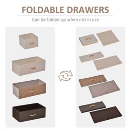HOMCOM 5 Drawer Dresser Tower Fabric Chest of Drawers with Steel Frame in Brown - thumbnail 4