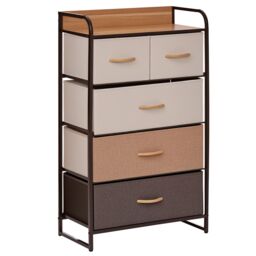 HOMCOM 5 Drawer Dresser Tower Fabric Chest of Drawers with Steel Frame in Brown - thumbnail 2