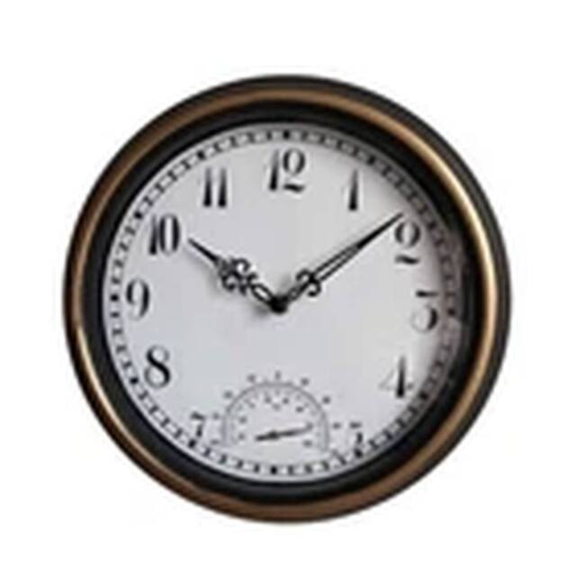 Havendro Garden Station Wall Clock with Thermometer Arabic 12inch Brown - image 1