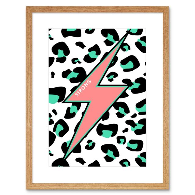 "Artery8 Wall Art Print Leopard Coral & Green Strong Reverse Art Black Framed 9x7 inch in Beige - Size: W7"" x H9""" - image 1