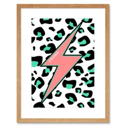 "Artery8 Wall Art Print Leopard Coral & Green Strong Reverse Art Black Framed 9x7 inch in Beige - Size: W7"" x H9""" - thumbnail 1