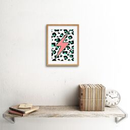 "Artery8 Wall Art Print Leopard Coral & Green Strong Reverse Art Black Framed 9x7 inch in Beige - Size: W7"" x H9""" - thumbnail 2