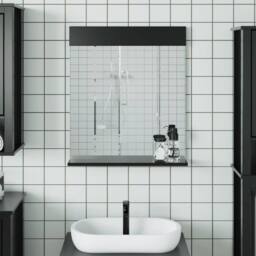 Berkfield Home Bathroom Mirror with Shelf BERG Black 60x12x70 cm Solid Wood - Size: 60 x 12 x 70 cm - thumbnail 2