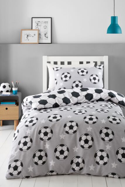 Catherine Lansfield 'Brushed Cotton Football Stars' Reversible Duvet Cover Set in Grey - Size: Junior - image 1