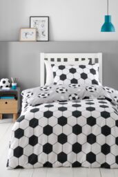Catherine Lansfield 'Brushed Cotton Football Stars' Reversible Duvet Cover Set in Grey - Size: Junior - thumbnail 2