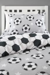 Catherine Lansfield 'Brushed Cotton Football Stars' Reversible Duvet Cover Set in Grey - Size: Junior - thumbnail 3