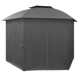 Berkfield Home Garden Marquee Pavilion Tent with Curtains Hexagonal 360x265 cm in Black - thumbnail 3