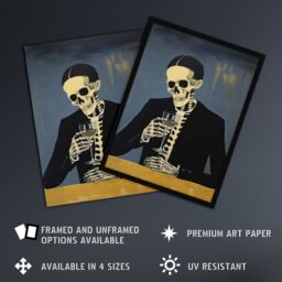 "Artery8 Wall Art Print Drowning My Sorrows By Ryan Ramirez Skeleton Bones Halloween Artwork Painting Poster - Size: W12"" x H16""" - thumbnail 2