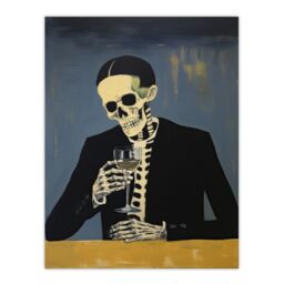 "Artery8 Wall Art Print Drowning My Sorrows By Ryan Ramirez Skeleton Bones Halloween Artwork Painting Poster - Size: W12"" x H16""" - thumbnail 1