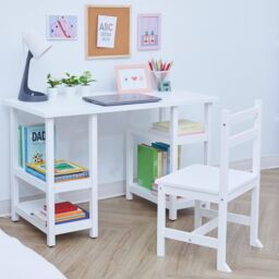 Teamson Kids - Kids Wooden Desk & Chairs Set with Shelves - White - thumbnail 3