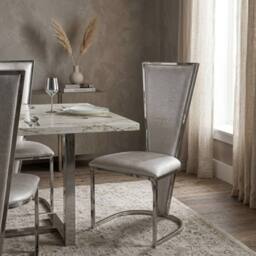 Stratus Interiors Grey Dining Chair - Silver Mirrored Frame with Grey Padded Seat Pair of 2