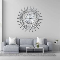 EONLION 60cm Diamante Beaded Wall Clock in Silver - Size: 100 cm - thumbnail 5