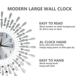 EONLION 60cm Diamante Beaded Wall Clock in Silver - Size: 100 cm - thumbnail 3