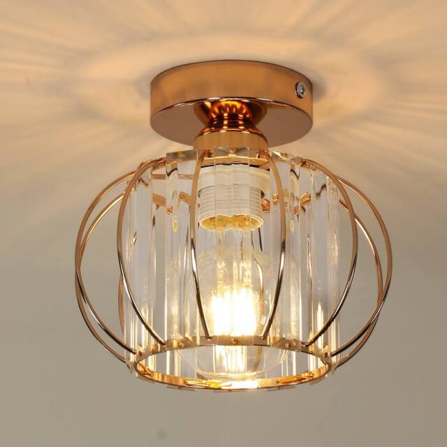 Goeco Ceiling Light Crystal Modern, E27, Ceiling Light Semi-Flush Mounting in Gold - image 1