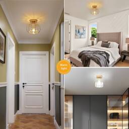 Goeco Ceiling Light Crystal Modern, E27, Ceiling Light Semi-Flush Mounting in Gold - thumbnail 6
