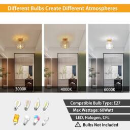 Goeco Ceiling Light Crystal Modern, E27, Ceiling Light Semi-Flush Mounting in Gold - thumbnail 5