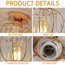 Goeco Ceiling Light Crystal Modern, E27, Ceiling Light Semi-Flush Mounting in Gold - thumbnail 4