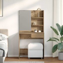 Berkfield Home Dressing Table with Mirror Artisan Oak 74.5x40x141 cm in Brown - thumbnail 3