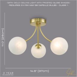 Happy Homewares Modern Designer Satin Gold Ceiling Light with Alabaster Globe Glass Shades - thumbnail 6