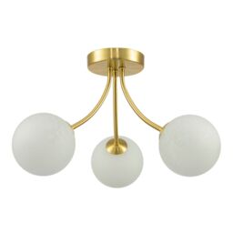 Happy Homewares Modern Designer Satin Gold Ceiling Light with Alabaster Globe Glass Shades - thumbnail 2