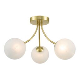 Happy Homewares Modern Designer Satin Gold Ceiling Light with Alabaster Globe Glass Shades