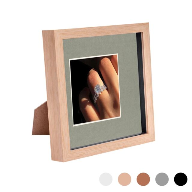 "Nicola Spring 3D Box Photo Frame - 8 x 8"" with 4 x 4"" Mount - Ivory Mount in Light Brown" - image 1