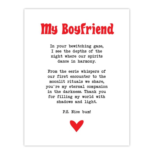"Artery8 Love Poem Goth Boyfriend Romantic Poetry Fun Wall Art Print in White - Size: W24"" x H32""" - image 1