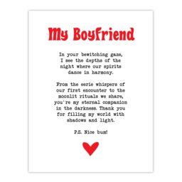 "Artery8 Love Poem Goth Boyfriend Romantic Poetry Fun Wall Art Print in White - Size: W24"" x H32""" - thumbnail 1