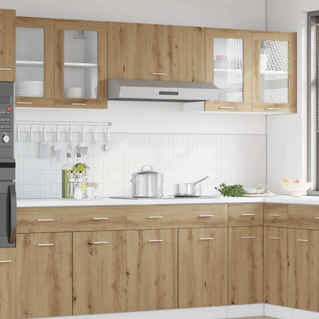 Berkfield Home Kitchen Wall Cabinet with Glass Door Artisan Oak 60x31x60 cm in Brown - Size: 60 x 31 x 60 cm - image 1