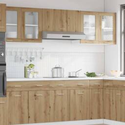 Berkfield Home Kitchen Wall Cabinet with Glass Door Artisan Oak 60x31x60 cm in Brown - Size: 60 x 31 x 60 cm - thumbnail 1