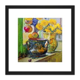 Artery8 Sicurezza Still Life With Pitchers Painting 8X8 Inch Square Wooden Framed Wall Art Print Picture with Mount in Black - thumbnail 1