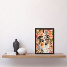 "Artery8 Australian Sheepdog Floral Portrait Watercolour Framed Wall Art - Size: W12"" x H16""" - thumbnail 4